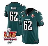 Men & Women & Youth Philadelphia Eagles #62 Jason Kelce Green 2025 Eagles Logo Super Bowl LIX Patch And 4-Star C Patch New F.U.S.E. Vapor Limited Stitched Jersey Dzhi,baseball caps,new era cap wholesale,wholesale hats